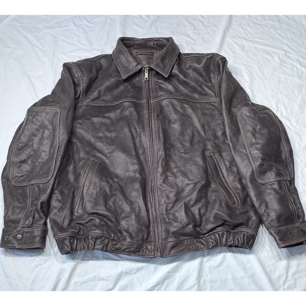 VTG 80s RARE St Johns Bay Brown Leather Jacket XL Flannel‎ Blanket Lined RN93677